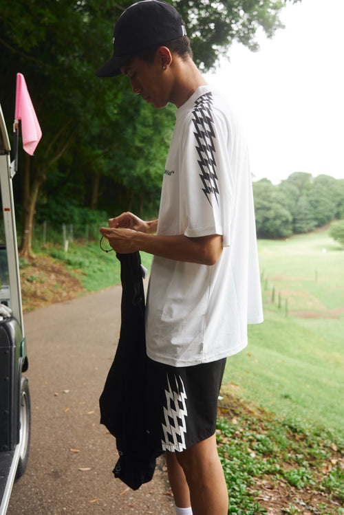 #THUNDER STRIPES MOCK NECK TEE