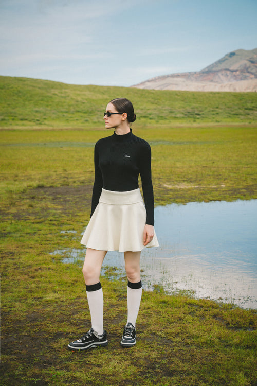 high-waist flare knit skirt