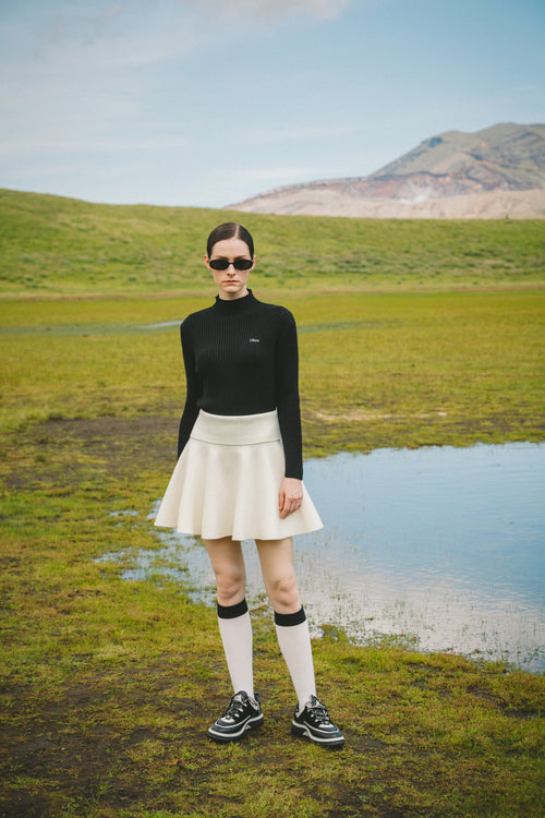 high-waist flare knit skirt