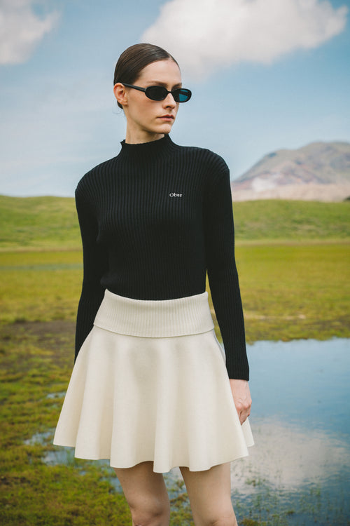 high-waist flare knit skirt