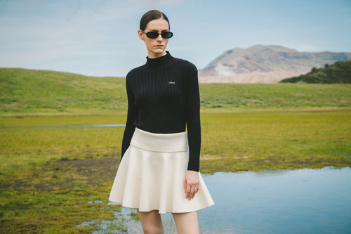 high-waist flare knit skirt