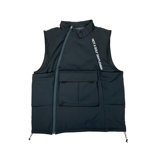 #NAGG DIAGONAL ZIP PUFFER VEST BLACK