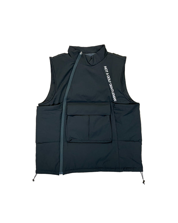 #NAGG DIAGONAL ZIP PUFFER VEST BLACK