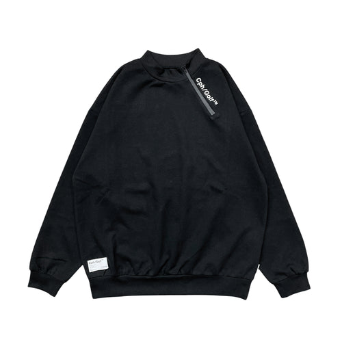 #SIDE HALF ZIP L/S MOCK NECK TEE BLACK