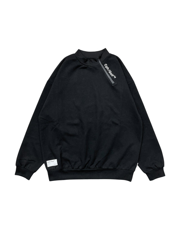 #SIDE HALF ZIP L/S MOCK NECK TEE BLACK