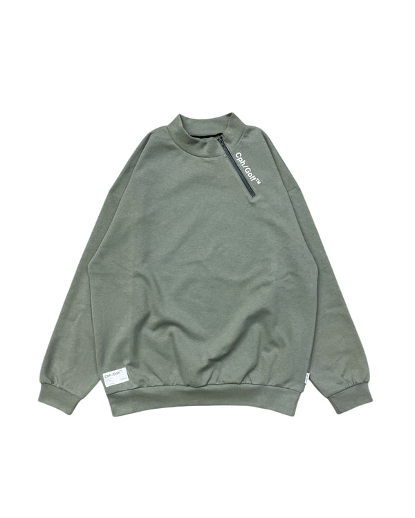 #SIDE HALF ZIP L/S MOCK NECK TEE KHAKI