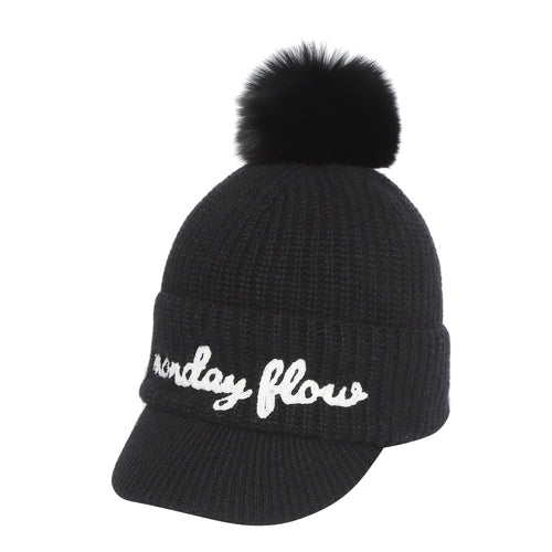 Real fur wool knit cap