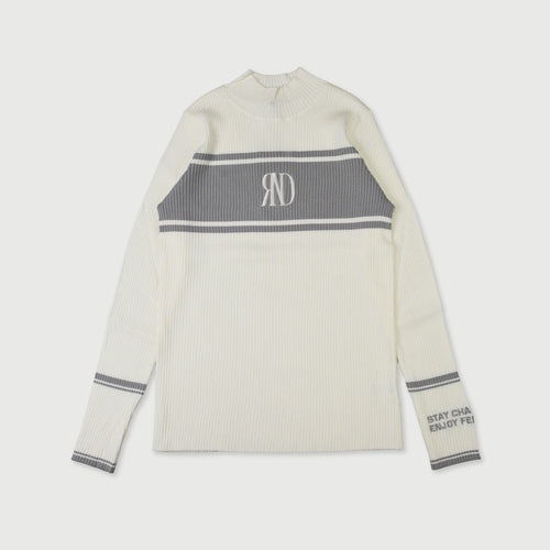 ハイネックRNDロゴリブニットトップス