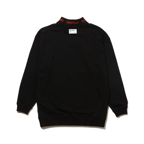#JAQUARD MOCK NECK LS TEE BLACK