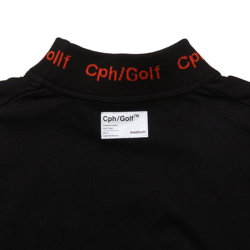 #JAQUARD MOCK NECK LS TEE BLACK