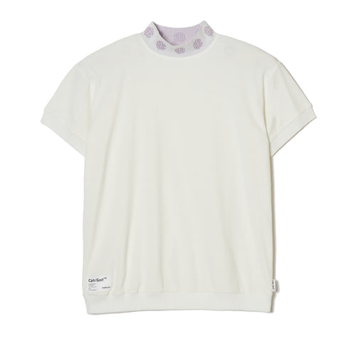 [WOMEN] #OVERLAP LOGO JAQUARD MOCK NECK TEE WHITE