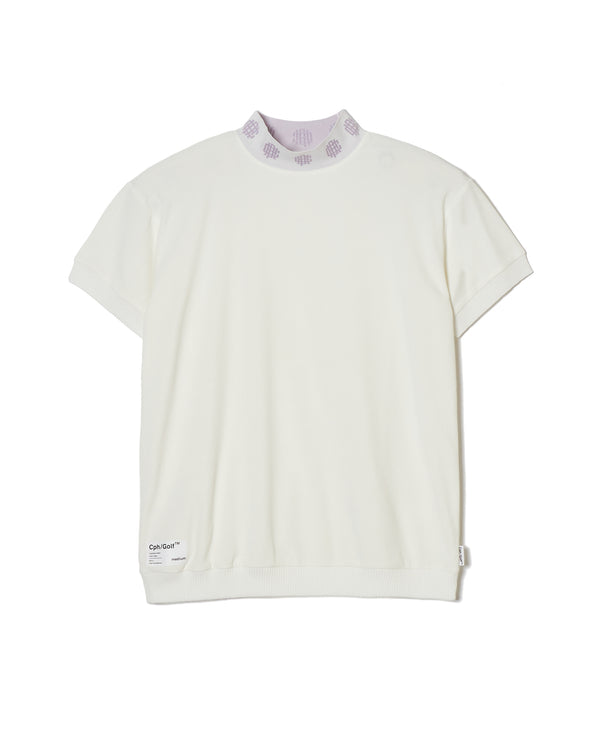 [WOMEN] #OVERLAP LOGO JAQUARD MOCK NECK TEE WHITE