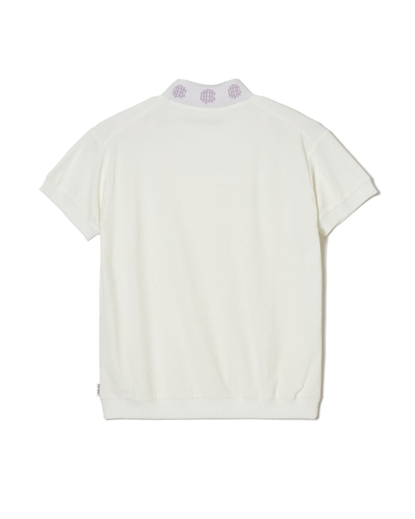 [WOMEN] #OVERLAP LOGO JAQUARD MOCK NECK TEE WHITE