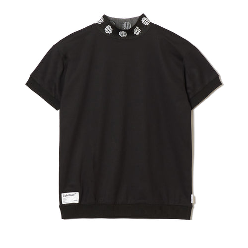 [WOMEN] #OVERLAP LOGO JAQUARD MOCK NECK TEE BLACK