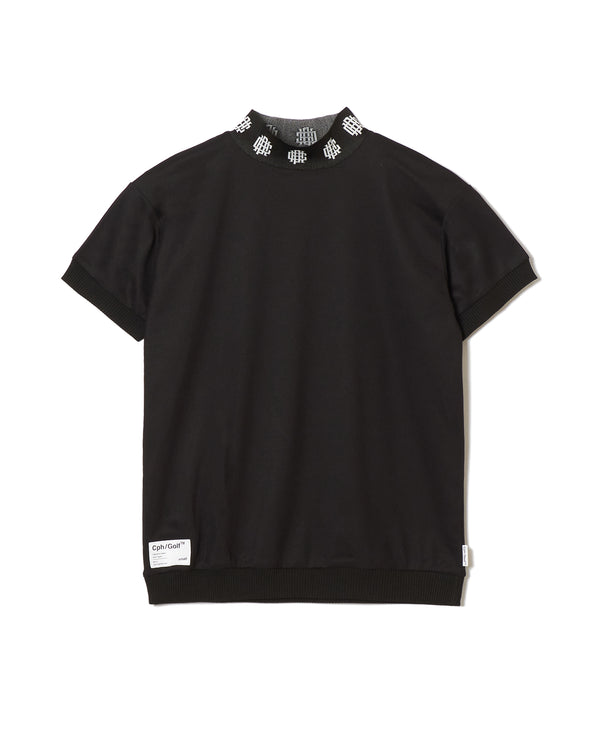 [WOMEN] #OVERLAP LOGO JAQUARD MOCK NECK TEE BLACK