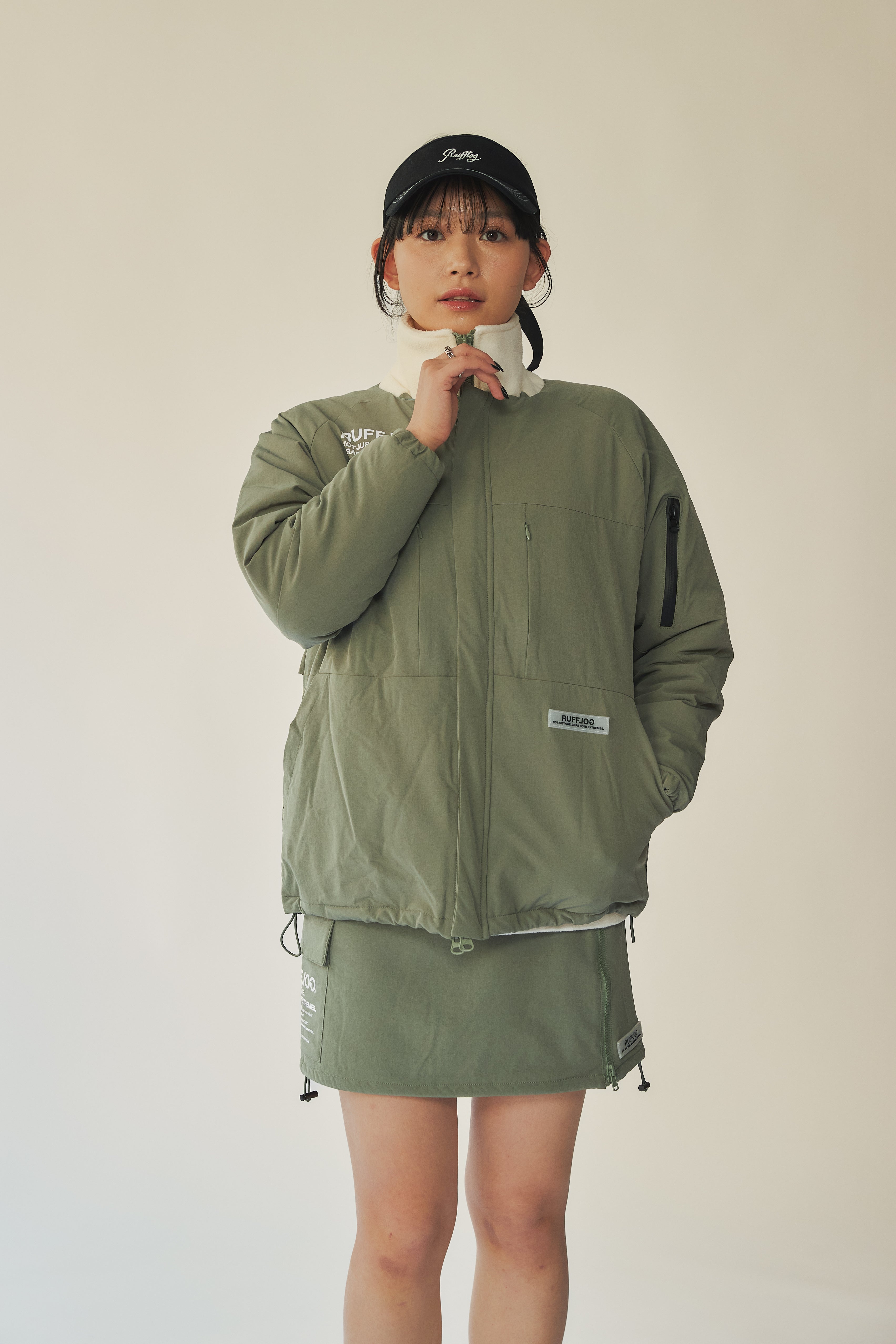 NO COLLAR PUFFER JACKET ASH GREEN – RUFFLOG