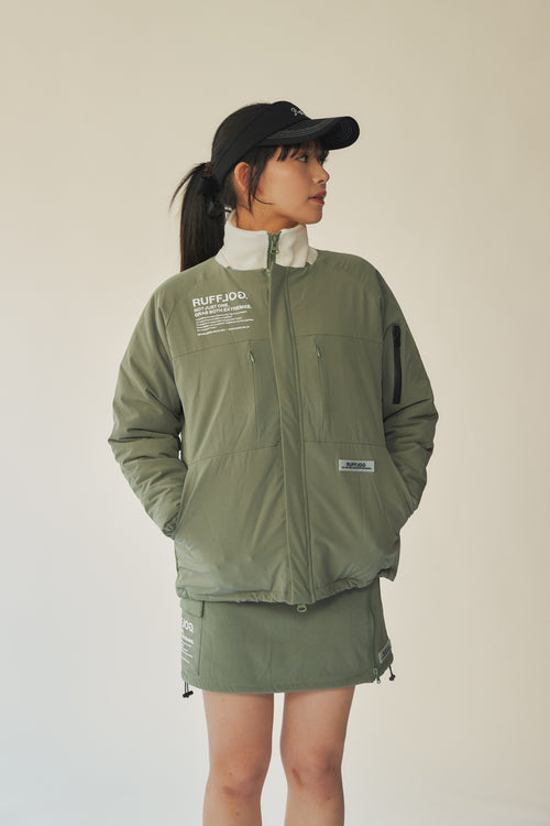 NO COLLAR PUFFER JACKET ASH GREEN