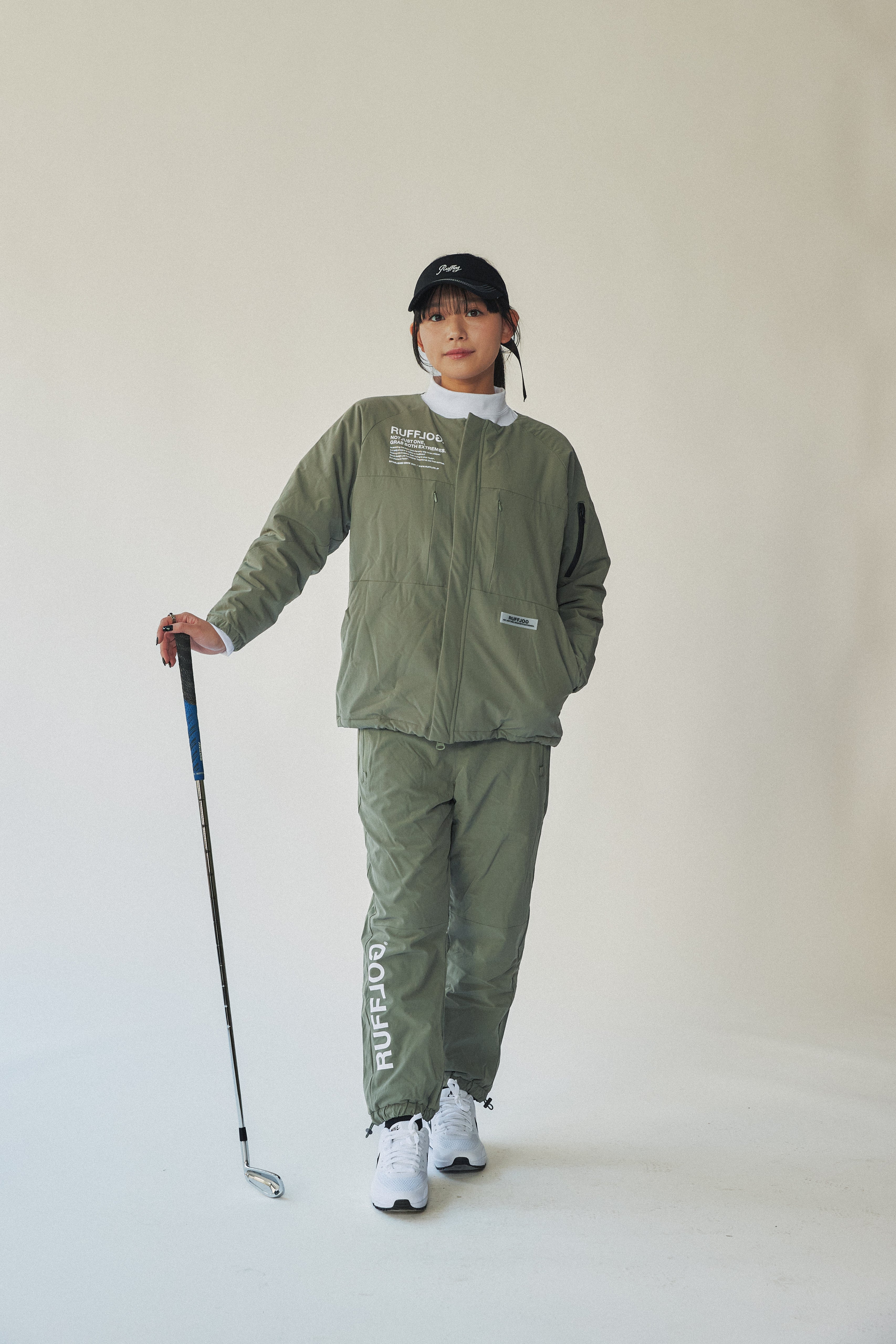 RUFFLOG ノーカラー 中綿ジャケット NO COLLAR PUFFER JACKET ASH GREEN – RUFFLOG