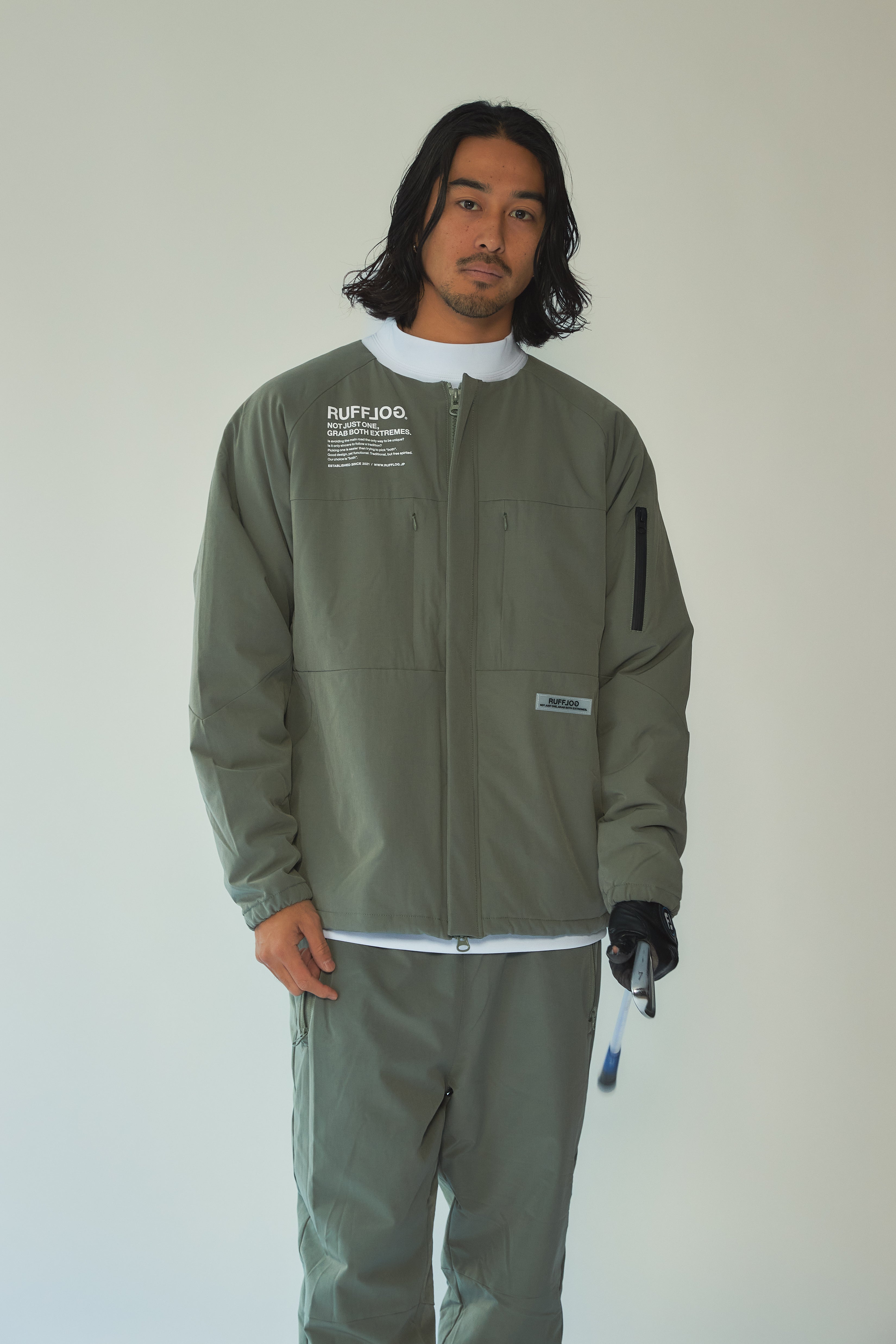 NO COLLAR PUFFER JACKET ASH GREEN – RUFFLOG
