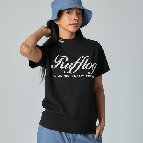 WARM R LOGO MOCK NECK TEE BLACK