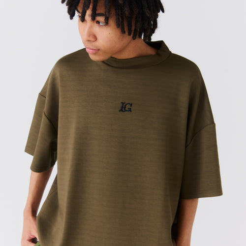 LG Cardboard Knit S/S MOCK NECK KHAKI