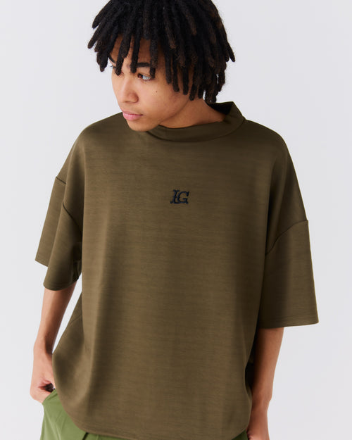 LG Cardboard Knit S/S MOCK NECK KHAKI