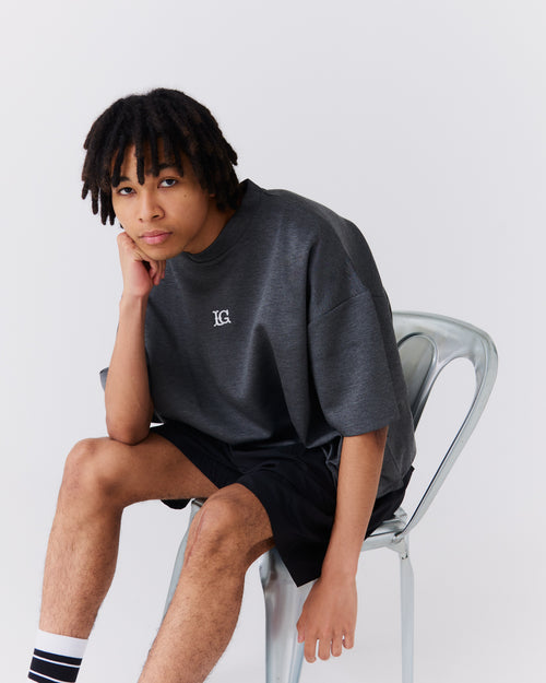 LG Cardboard Knit S/S MOCK NECK DARK GRAY
