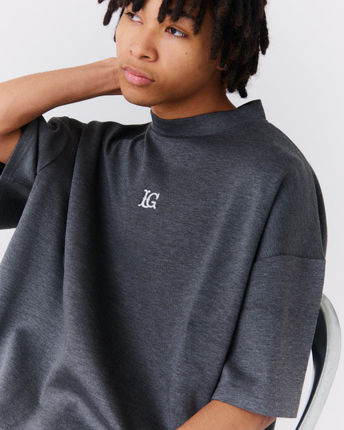 LG Cardboard Knit S/S MOCK NECK DARK GRAY