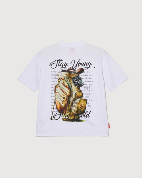 Stay Young,Stay Gold MOCK NECK TEE WHITE