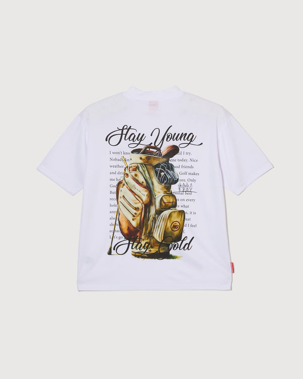 Stay Young,Stay Gold MOCK NECK TEE WHITE