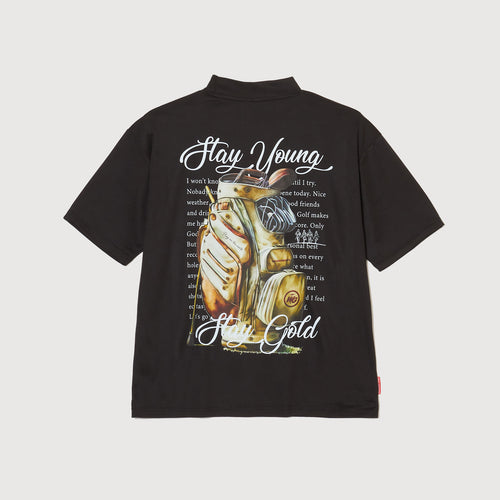 Stay Young,Stay Gold MOCK NECK TEE BLACK