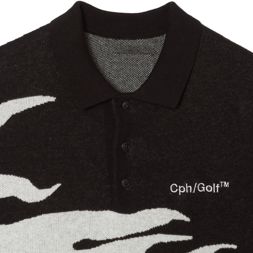 #HORIZONTAL FIRE KNIT POLO BLACK