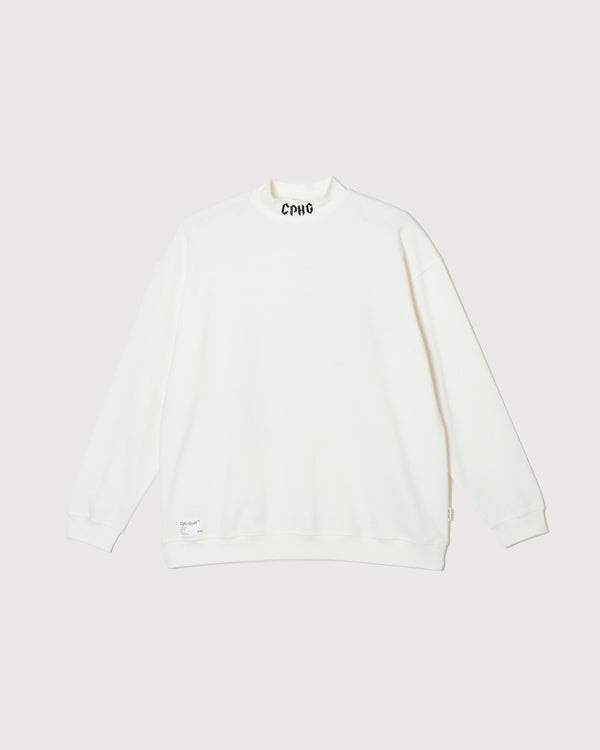 #09×2 IN OUT L/S MOCK NECK TEE WHITE