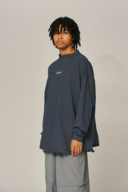 OG Embroidery L/S MOCK NECK Blue Boarder