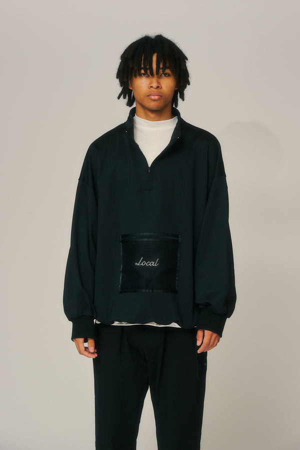 OG Logo Mesh Pocket Haif ZIP SWEAT Black