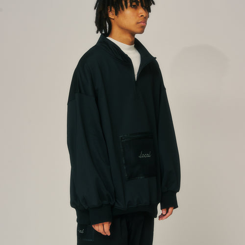 OG Logo Mesh Pocket Haif ZIP SWEAT Black