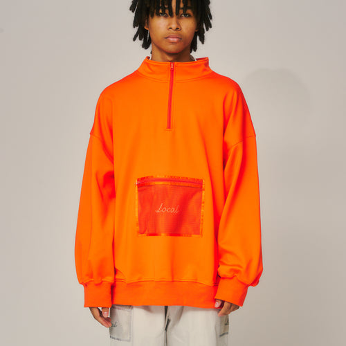 OG Logo Mesh Pocket Haif ZIP SWEAT Orange