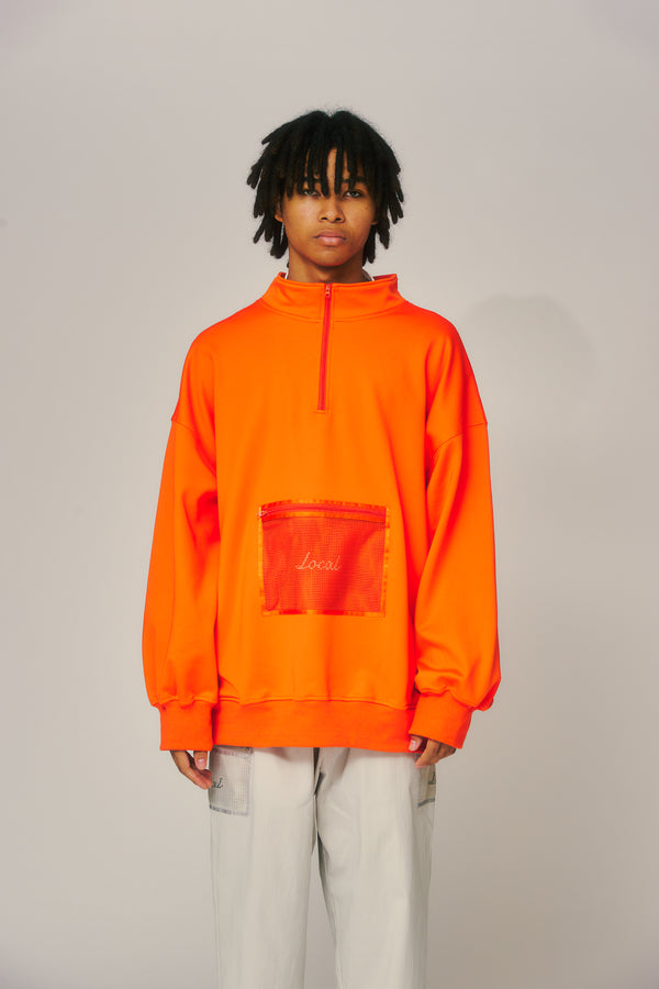 OG Logo Mesh Pocket Haif ZIP SWEAT Orange