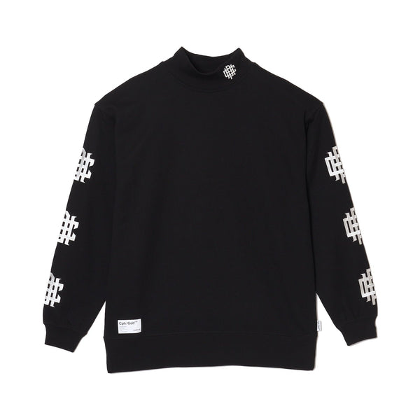 #OVERLAP LOGO L/S MOCK NECK TEE BLACK