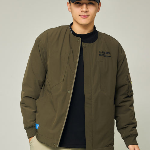 NO COLLAR PUFFER JACKET KHAKI