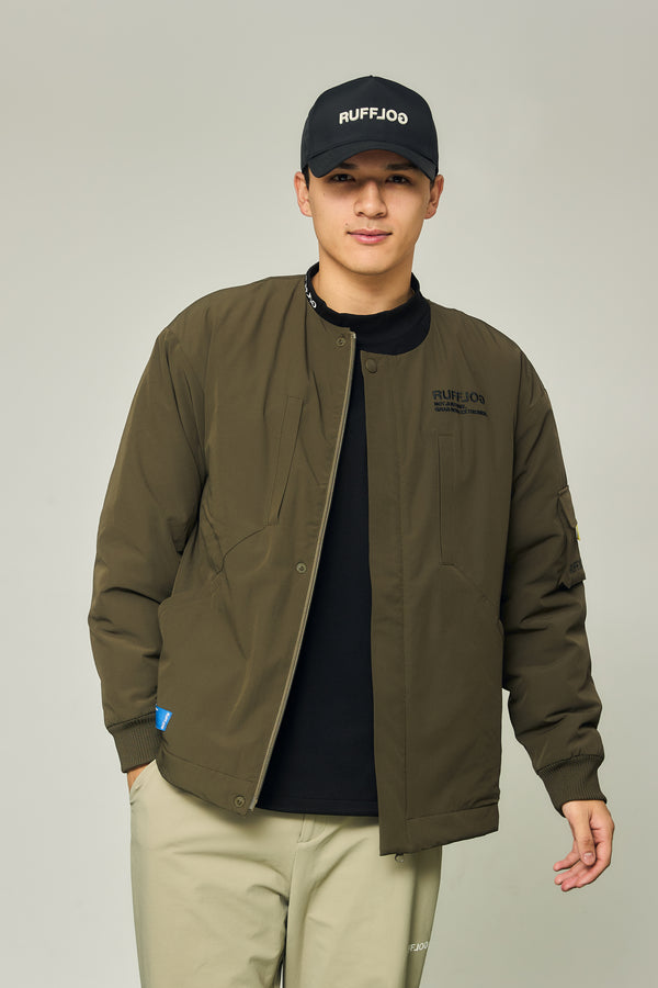 NO COLLAR PUFFER JACKET KHAKI