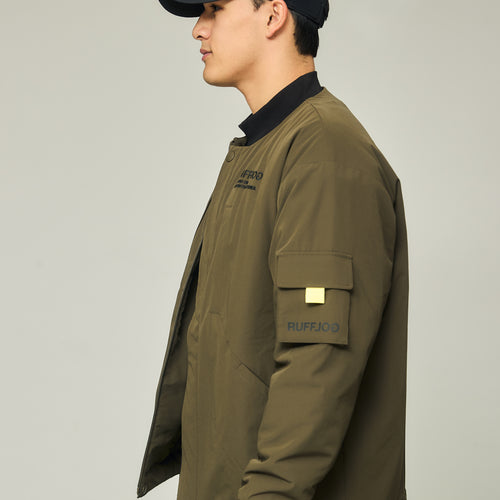 NO COLLAR PUFFER JACKET KHAKI