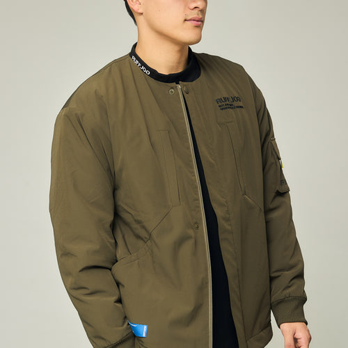 NO COLLAR PUFFER JACKET KHAKI