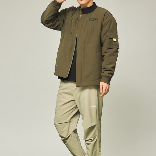 NO COLLAR PUFFER JACKET KHAKI