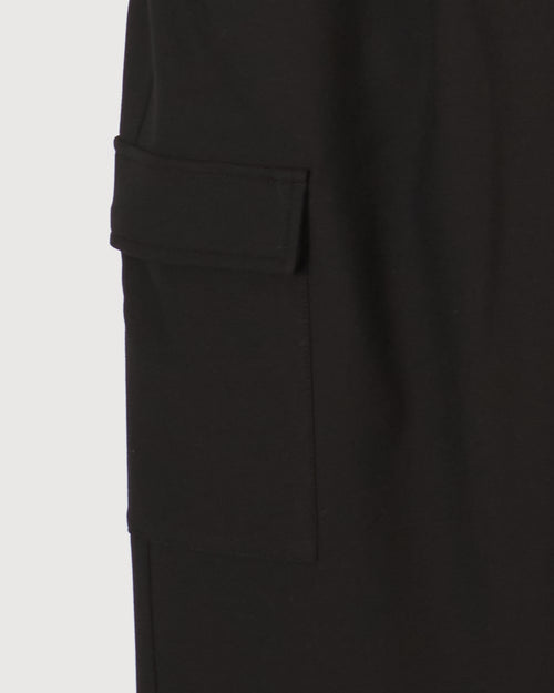 WIDE STRETCH BELTED PANTS BLACK