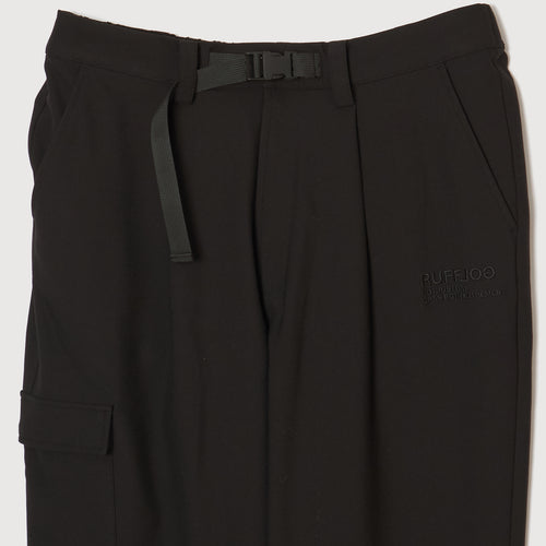 WIDE STRETCH BELTED PANTS BLACK