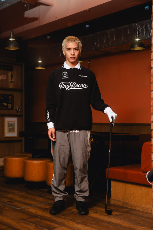 HALF ZIP POLO L/S TEE BLACK