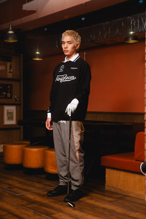 HALF ZIP POLO L/S TEE BLACK
