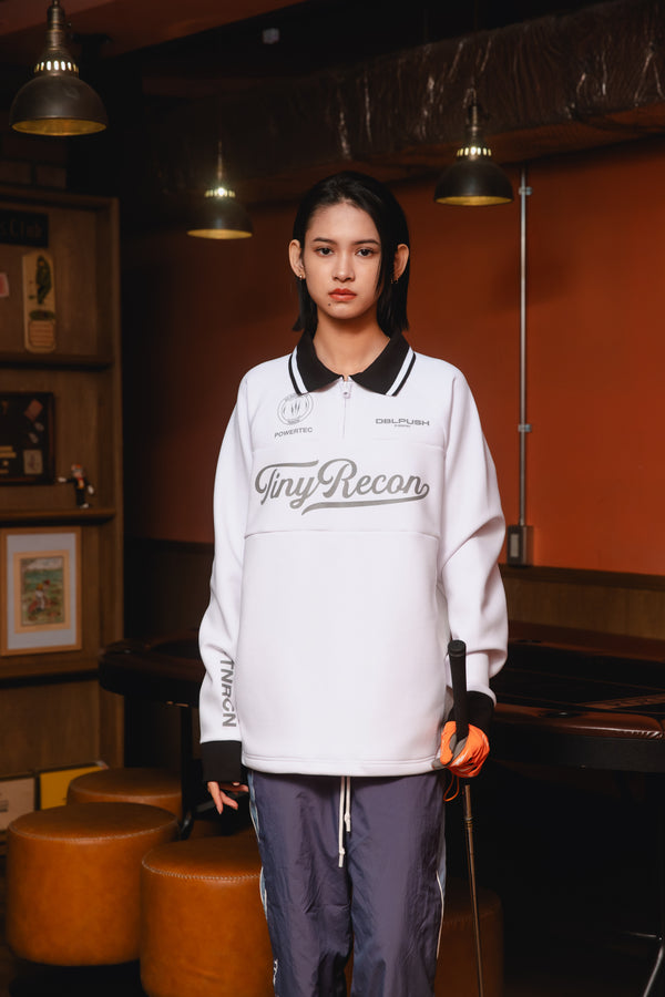 HALF ZIP POLO L/S TEE WHITE