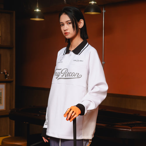 HALF ZIP POLO L/S TEE WHITE